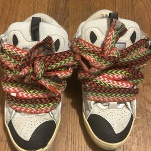 Lanvin White and Black Sneakers with Multicolor Laces